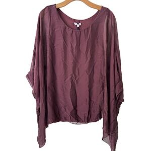 Womens Plum Purple Sheer‎ Silk Blend Short Sleeve Blouse Small Boutique NEW